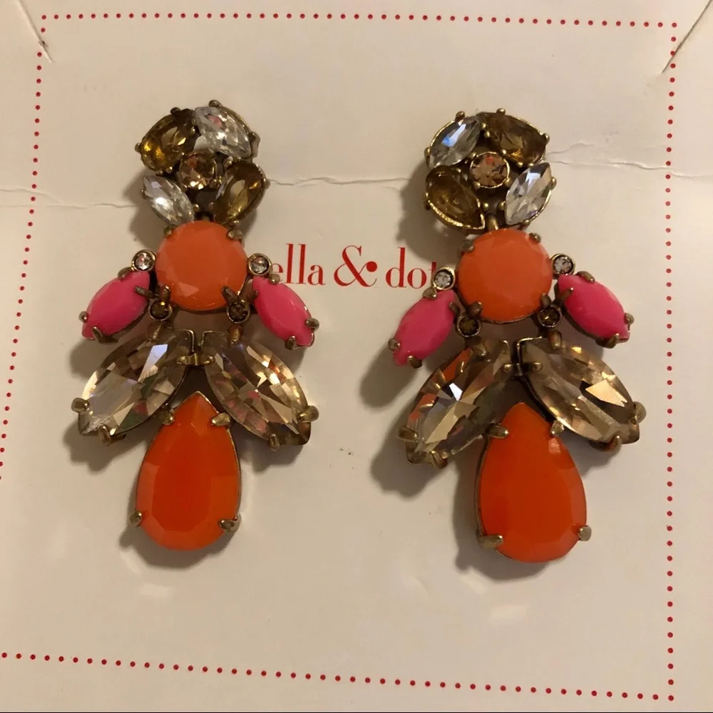 Stella & Dot Neon Statement Earrings Convertible Stud Drop Earrings